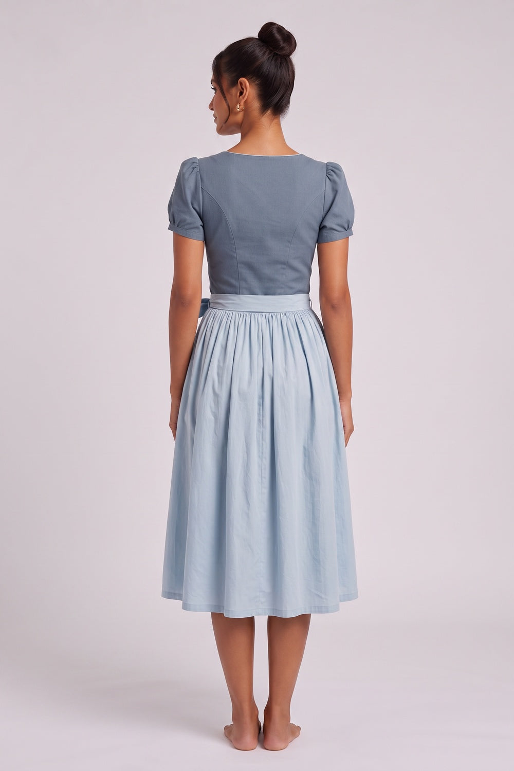 slate blue cotton-linen blend A-line dirndl dress slate blue, light blue cotton-linen blend dirndl dress - product view 5