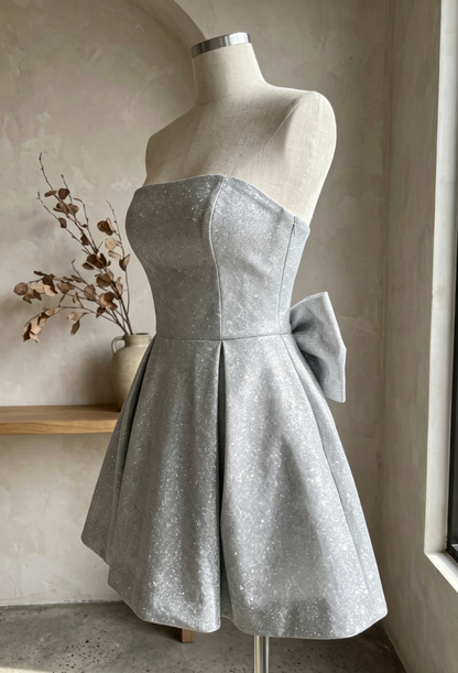 Silver Structured Glitter Fit-And-Flare Mini Dress