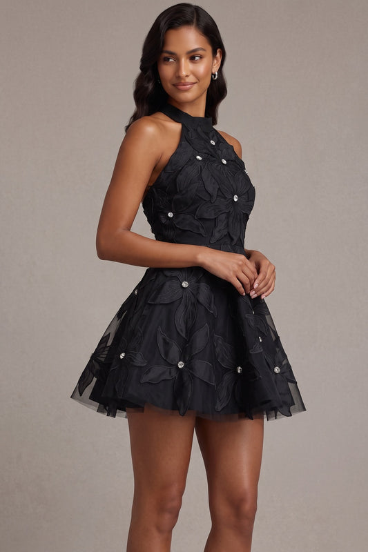 black organza fit-and-flare dress black organza dress - product view 1