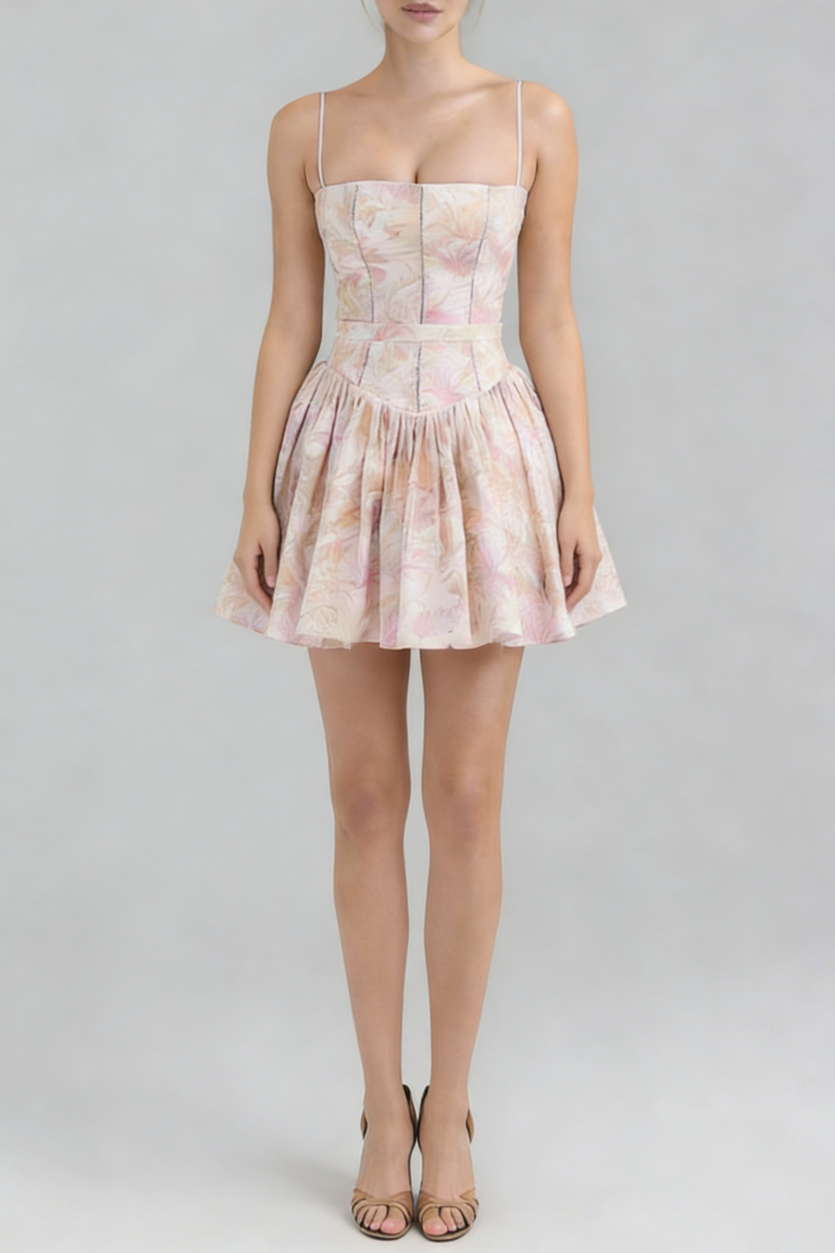 Helen Floral Stretch Cotton Mini Dress - Peach