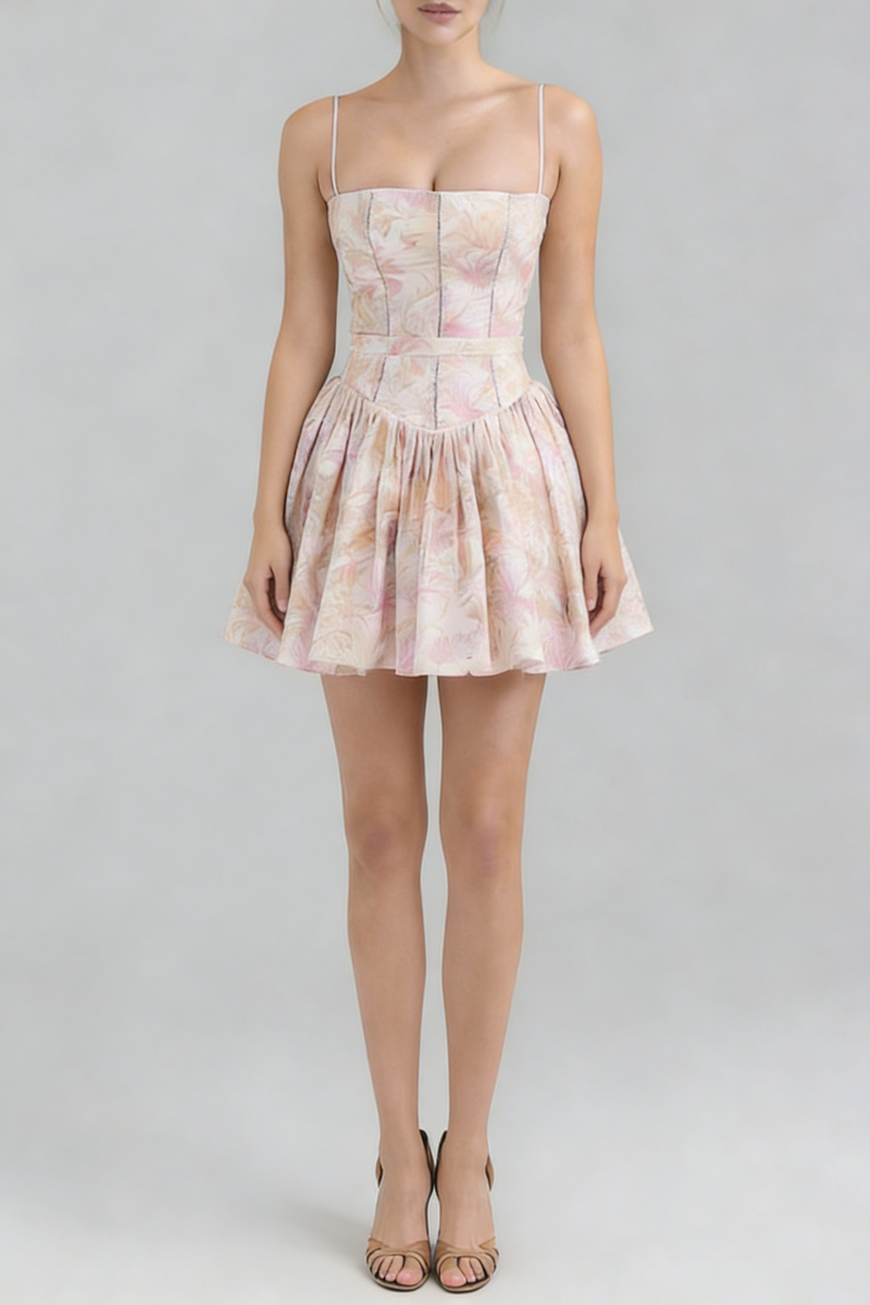 Helen Floral Stretch Cotton Mini Dress - Peach