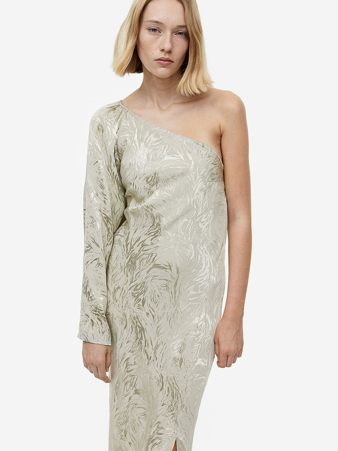 Jacquard-Weave One-Shoulder Dress