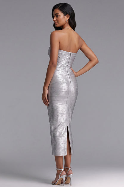 Silver Metallic bandage knit Bodycon Dress Silver Metallic bandage knit Dress - product view 2