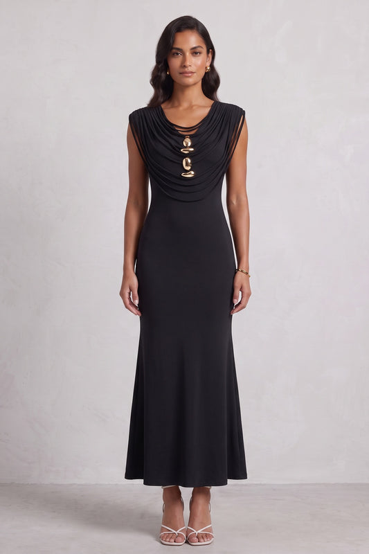 black stretchy jersey knit mermaid dress black stretchy jersey knit dress - product view 3