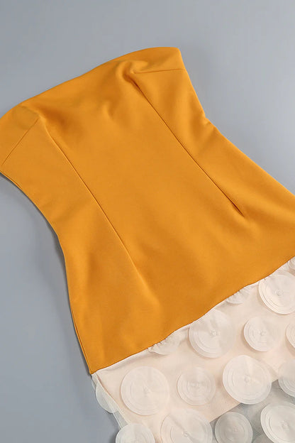 Nodin Strapless Dot Mesh Maxi Dress in orange