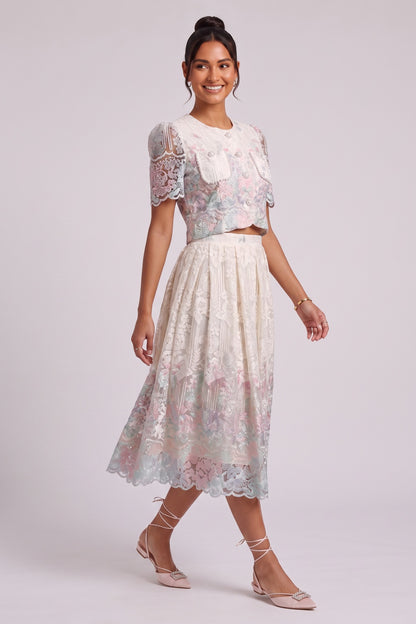 Floral Lace Two-Piece Set — Cropped Jacket & Midi Skirt Premium Fabric - product view 5