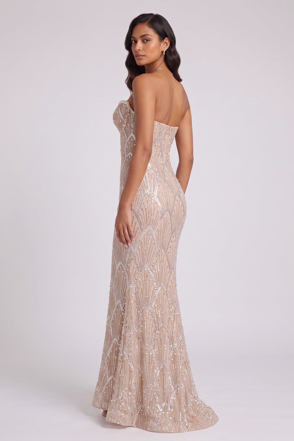 Beaded Mermaid Evening Gown – Strapless Floor-Length Gown Premium Fabric - product view 5