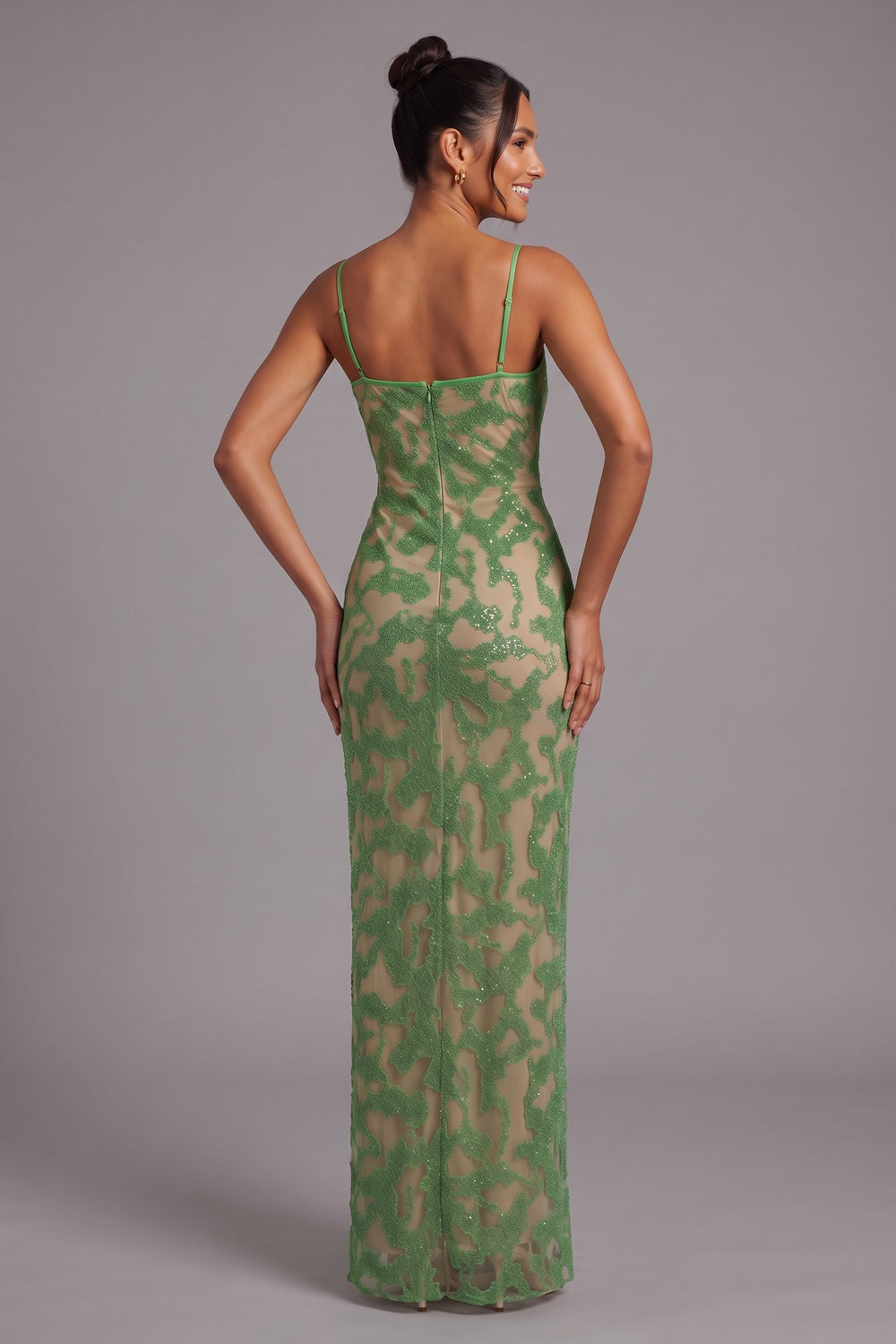 green lace column gown green lace gown - product view 5