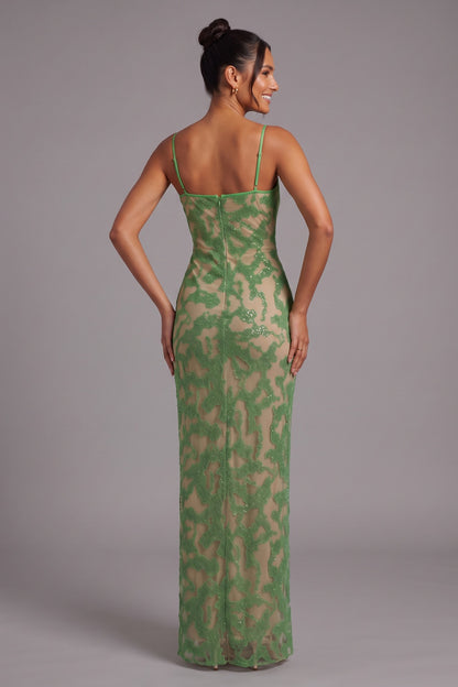 green lace column gown green lace gown - product view 5