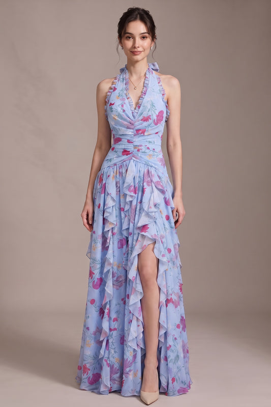 light blue chiffon fit-and-flare gown light blue chiffon gown - product view 2