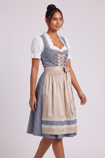 dusty blue woven jacquard fit-and-flare dirndl dress set dusty blue, champagne beige, white woven jacquard dirndl dress set - product view 4