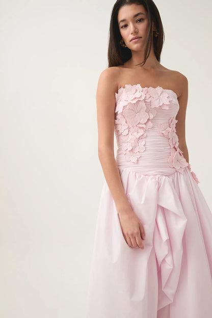 nancy Bubble Hem Maxi Dress in Pastel pink