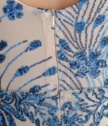 Royal Blue Sequin Embroidered Floor-Length Gown