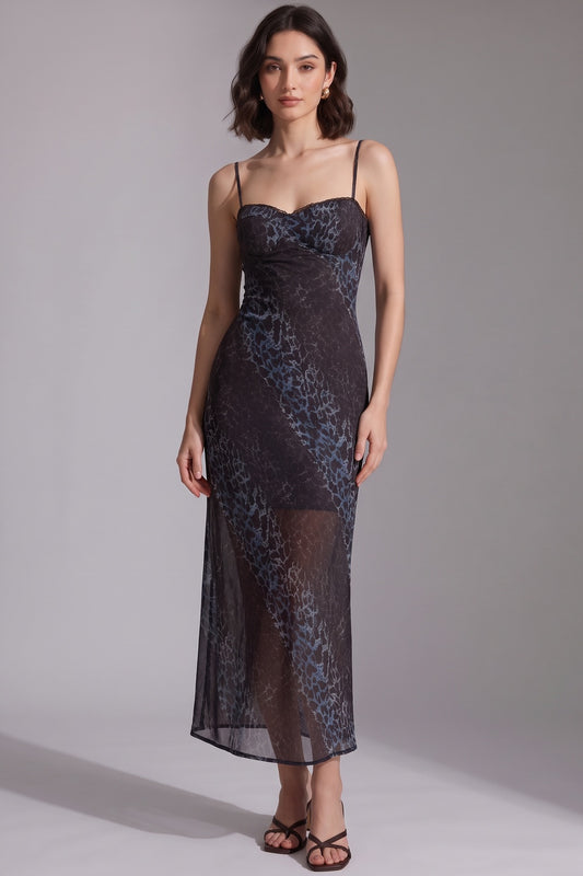 black semi-sheer mesh or chiffon A-line slip slip dress black, dark brown semi-sheer mesh or chiffon slip dress - product view 3