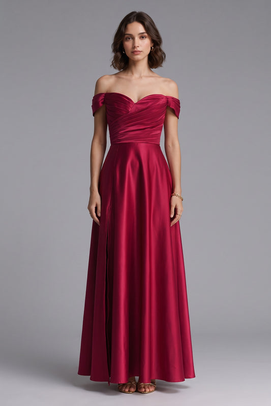 ruby red satin a-line gown ruby red satin gown - product view 1