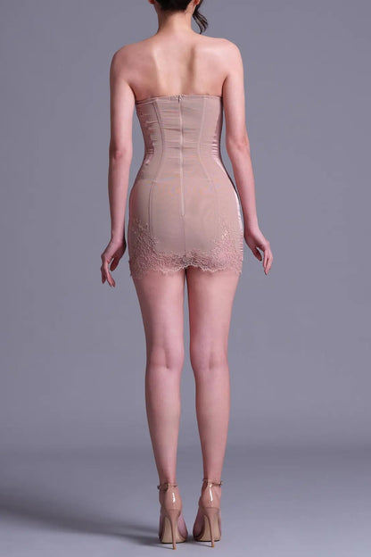 sherry Nude Cord Lace Bustier Mini dress