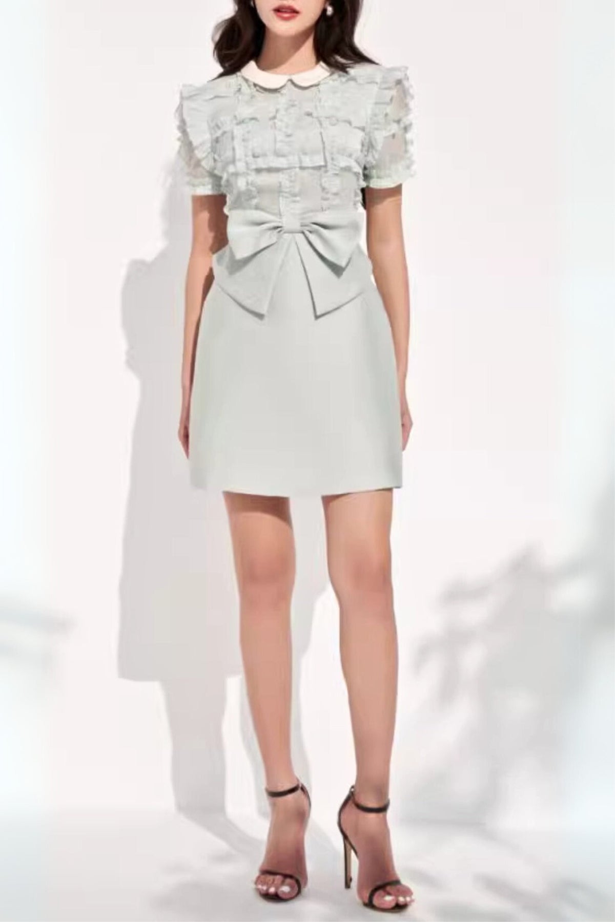 Light Green Bow-tie Brocade Mini Dress