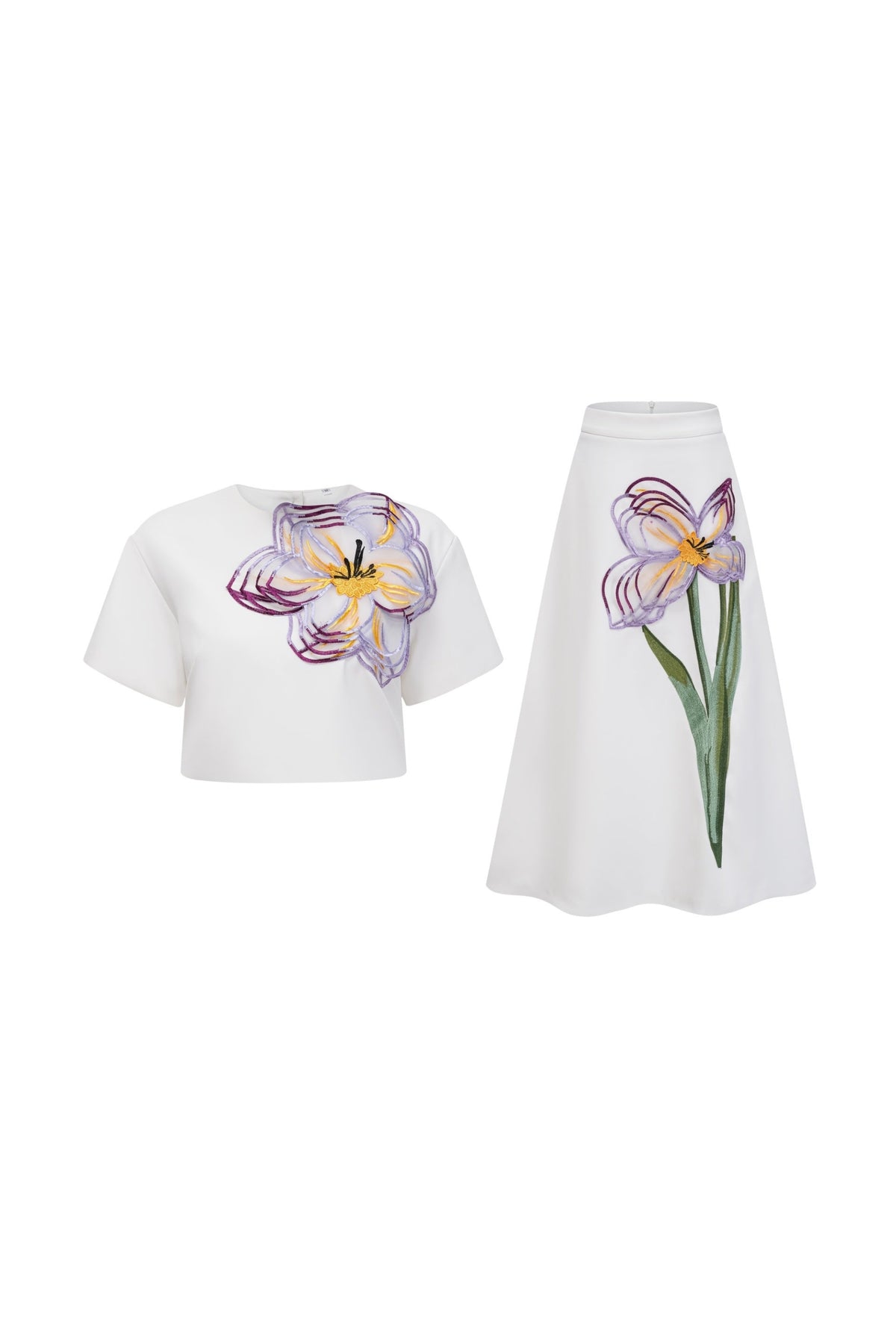 White Floral Embroidered midi dress Matching Set