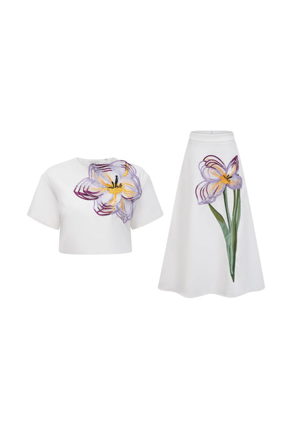 White Floral Embroidered midi dress Matching Set