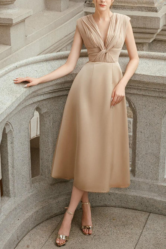Foxy A-line Twisted Nacre Taffeta Midi Dress