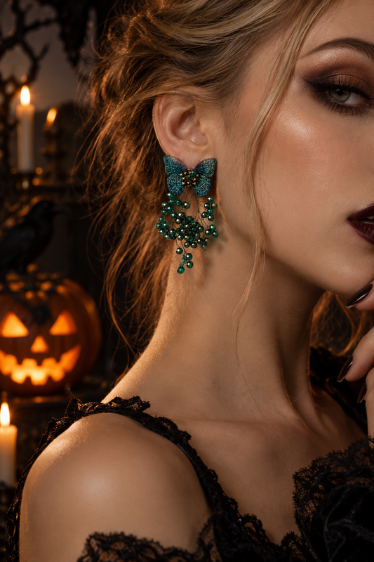 Handmade Teal Mesh Butterfly Dangle Earrings