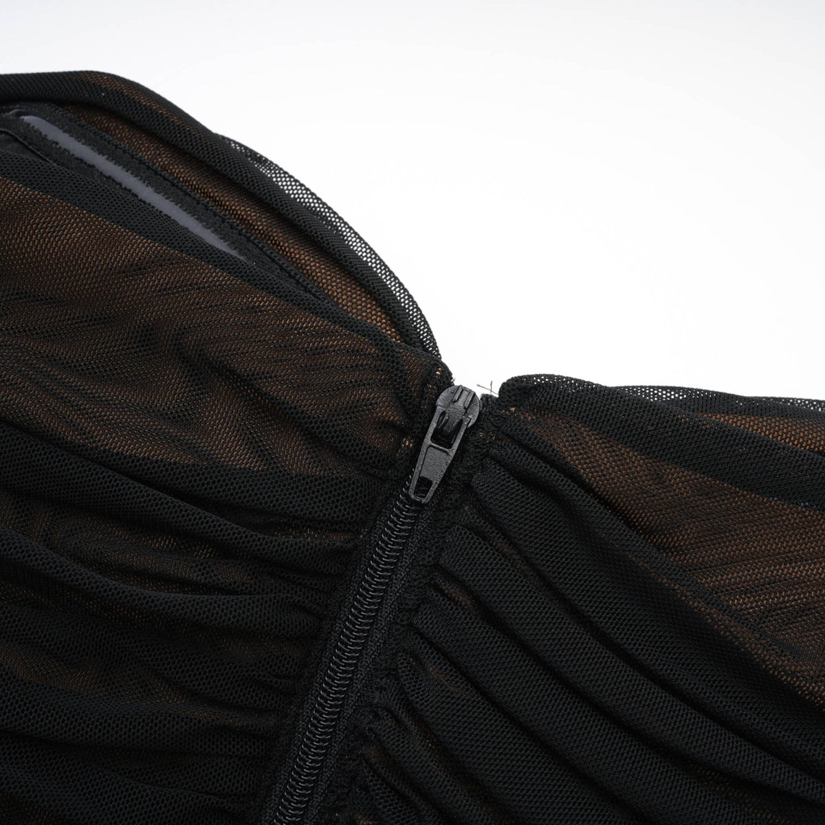 Gwenonwy black ruched mesh top & skirt matching set
