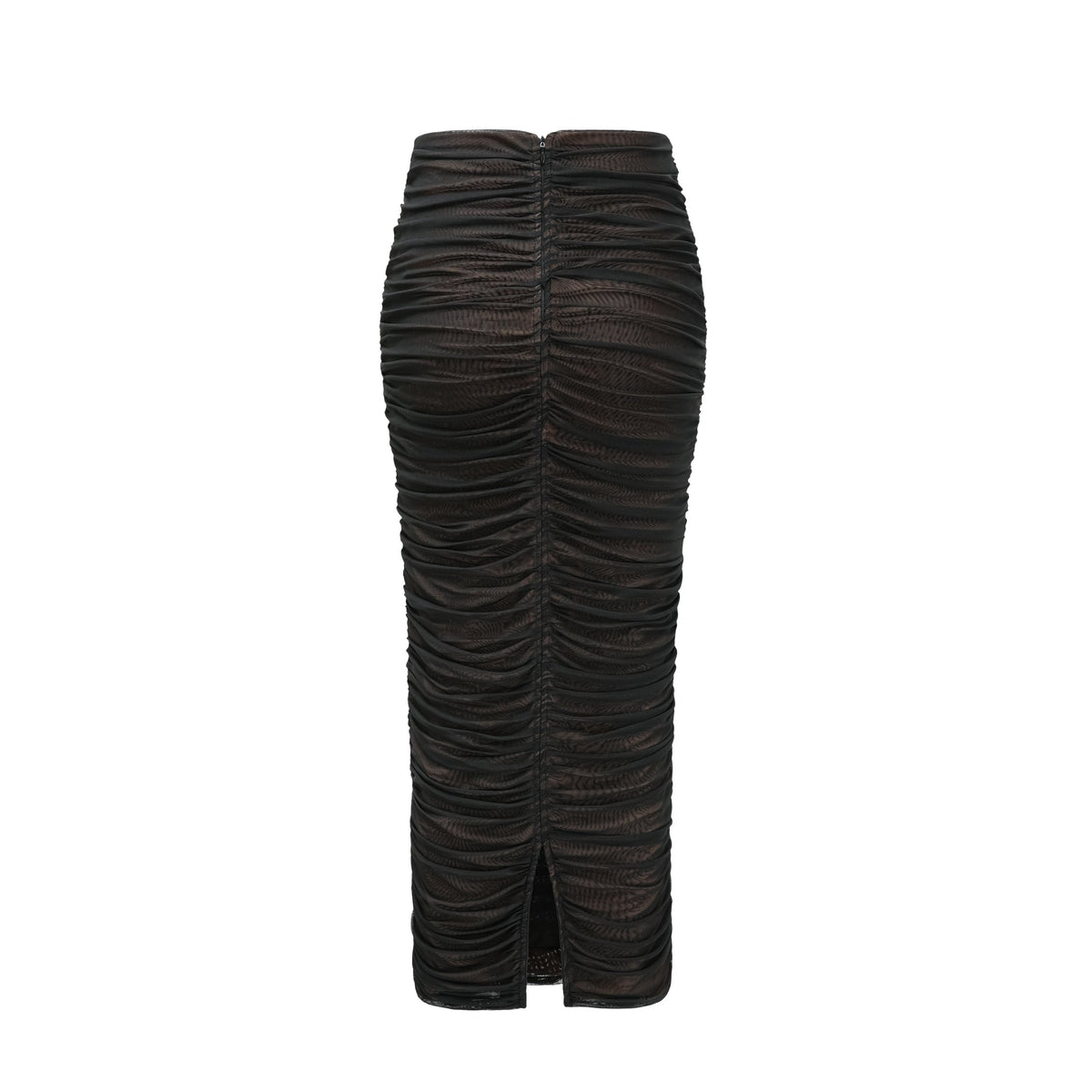 Gwenonwy black ruched mesh top & skirt matching set
