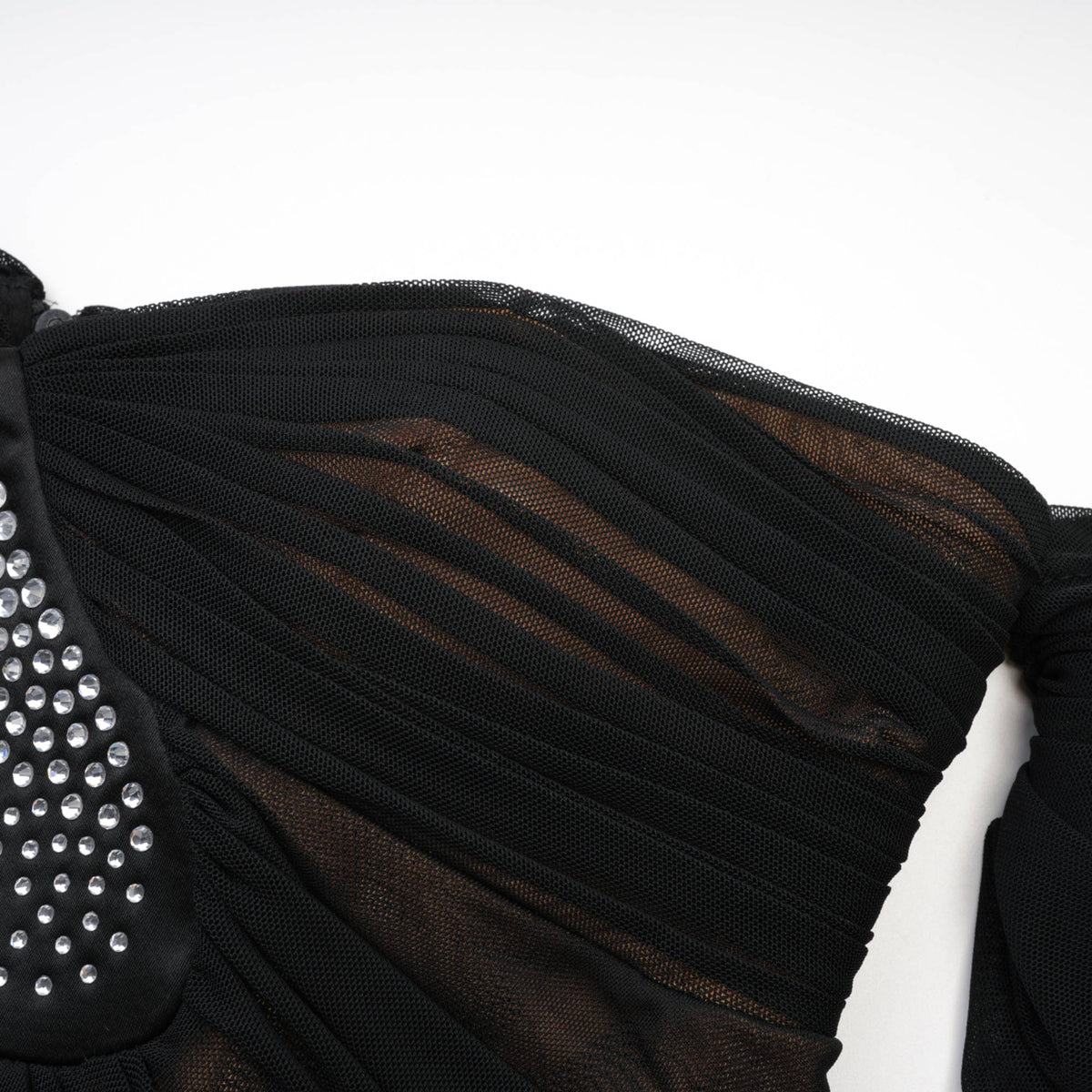 Gwenonwy black ruched mesh top & skirt matching set