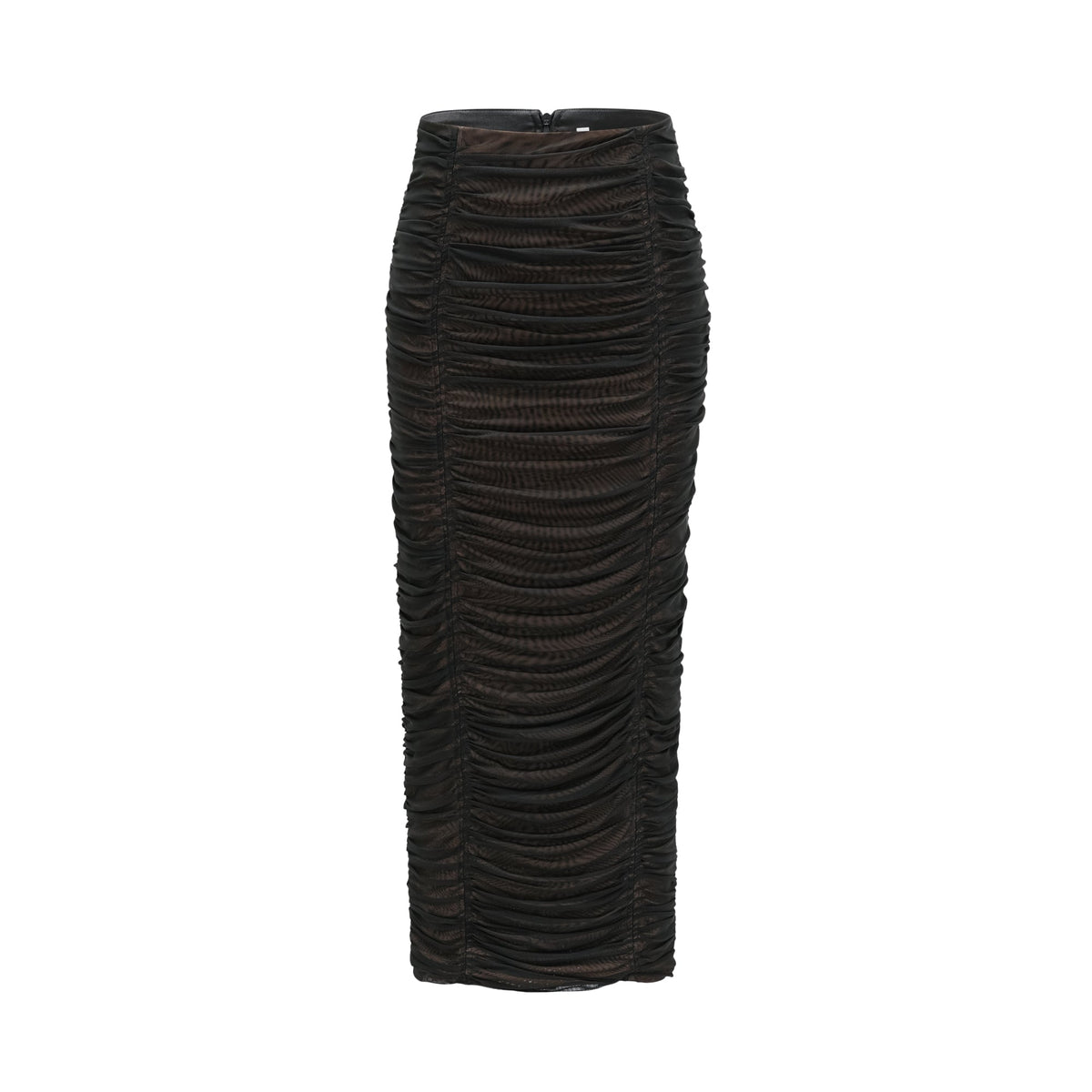 Gwenonwy black ruched mesh top & skirt matching set