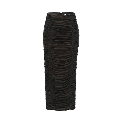 Gwenonwy black ruched mesh top & skirt matching set