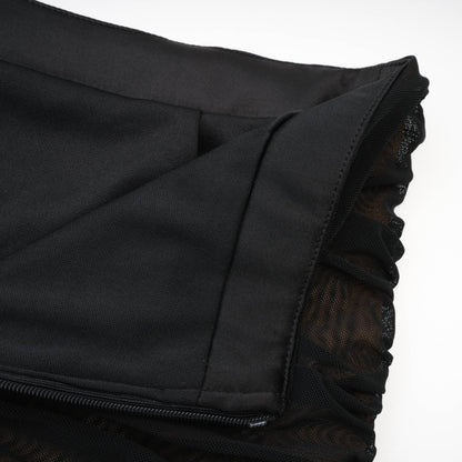 Gwenonwy black ruched mesh top & skirt matching set