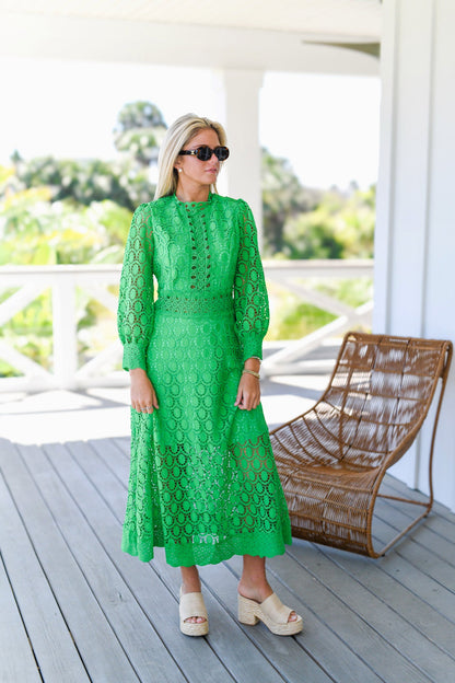 Annable Eyelet Midi Dress - Kelly Green