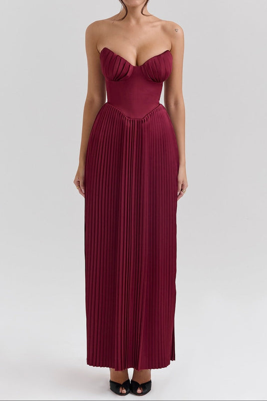 Pleated Slim Tube Maxi Dress
