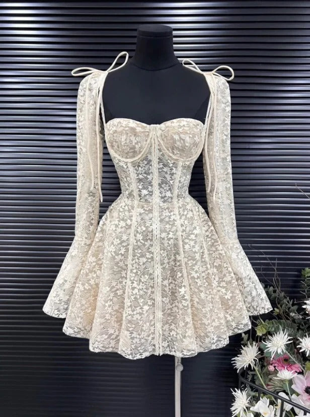 Beige Lace Mini Dress