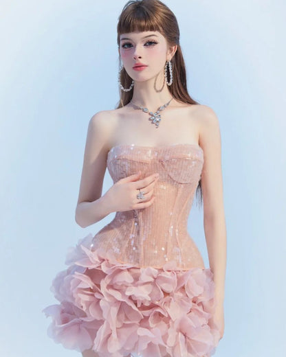 Strapless Corset Mini Dress In Pink