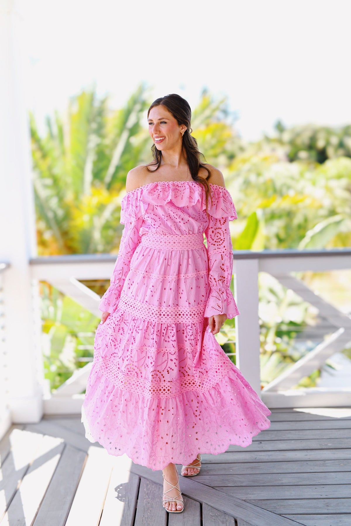Allison Off Shoulder Lace Dress - Pink