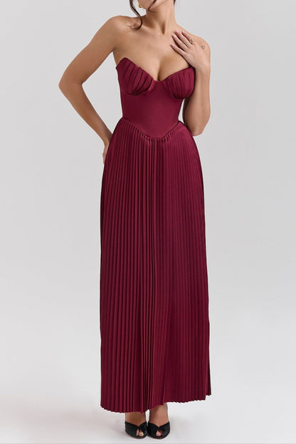Pleated Slim Tube Maxi Dress