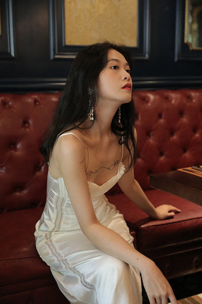 marjorie Shell Pleated Satin Midi Dress in white
