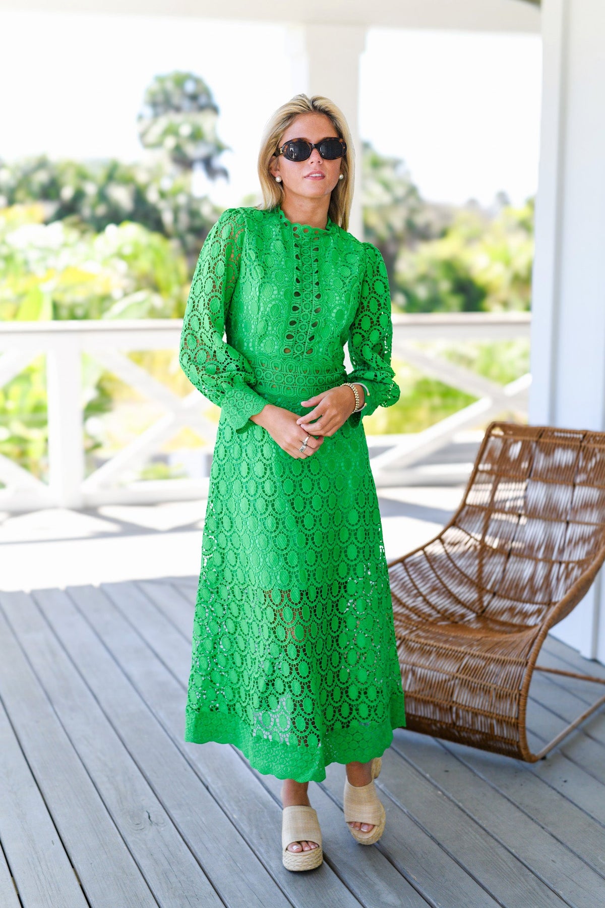 Annable Eyelet Midi Dress - Kelly Green