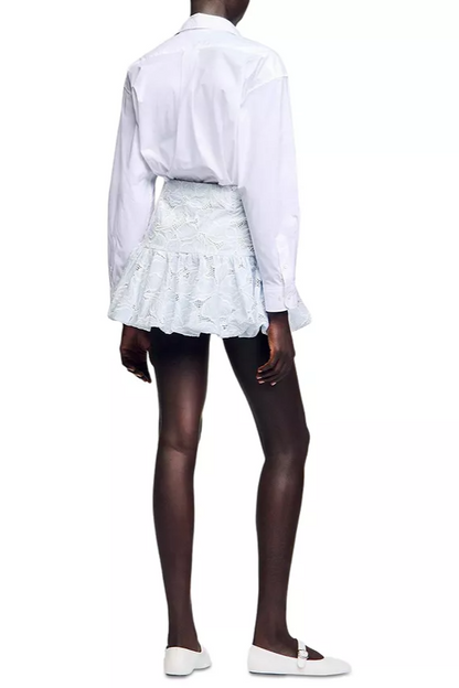 Lace Flower Embroidery mini skirt in Sky Blue