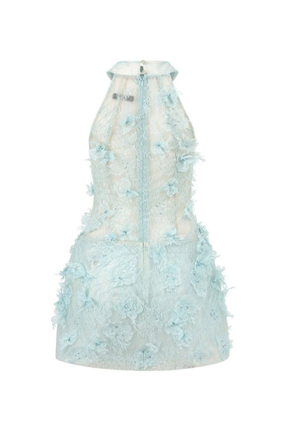 Floral Lace Mini Dress In blue