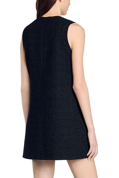 valerie sleeveless Tweed mini Dress in black