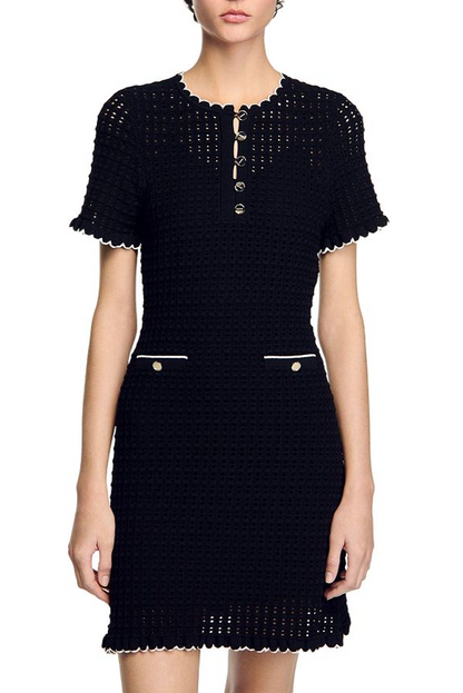 simona hollow knit Mini dress in black