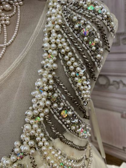 Ivory Crepe Mermaid Gown with Beaded Bodice