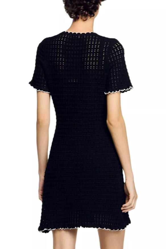 simona hollow knit Mini dress in black