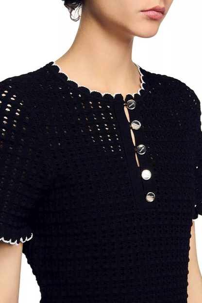 simona hollow knit Mini dress in black