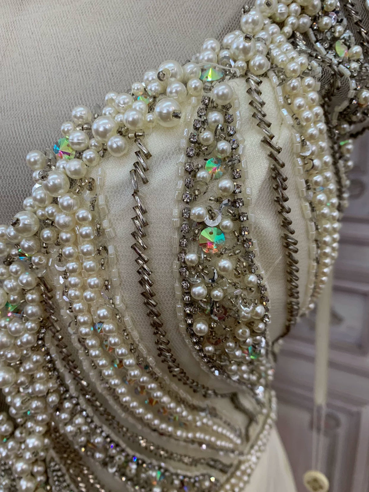 Ivory Crepe Mermaid Gown with Beaded Bodice