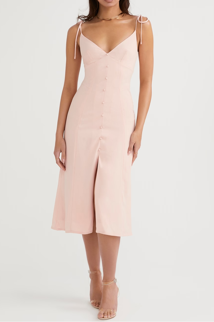 blush slit midi sun dress