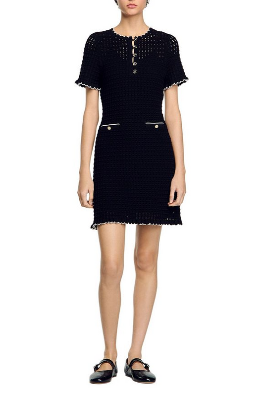 simona hollow knit Mini dress in black