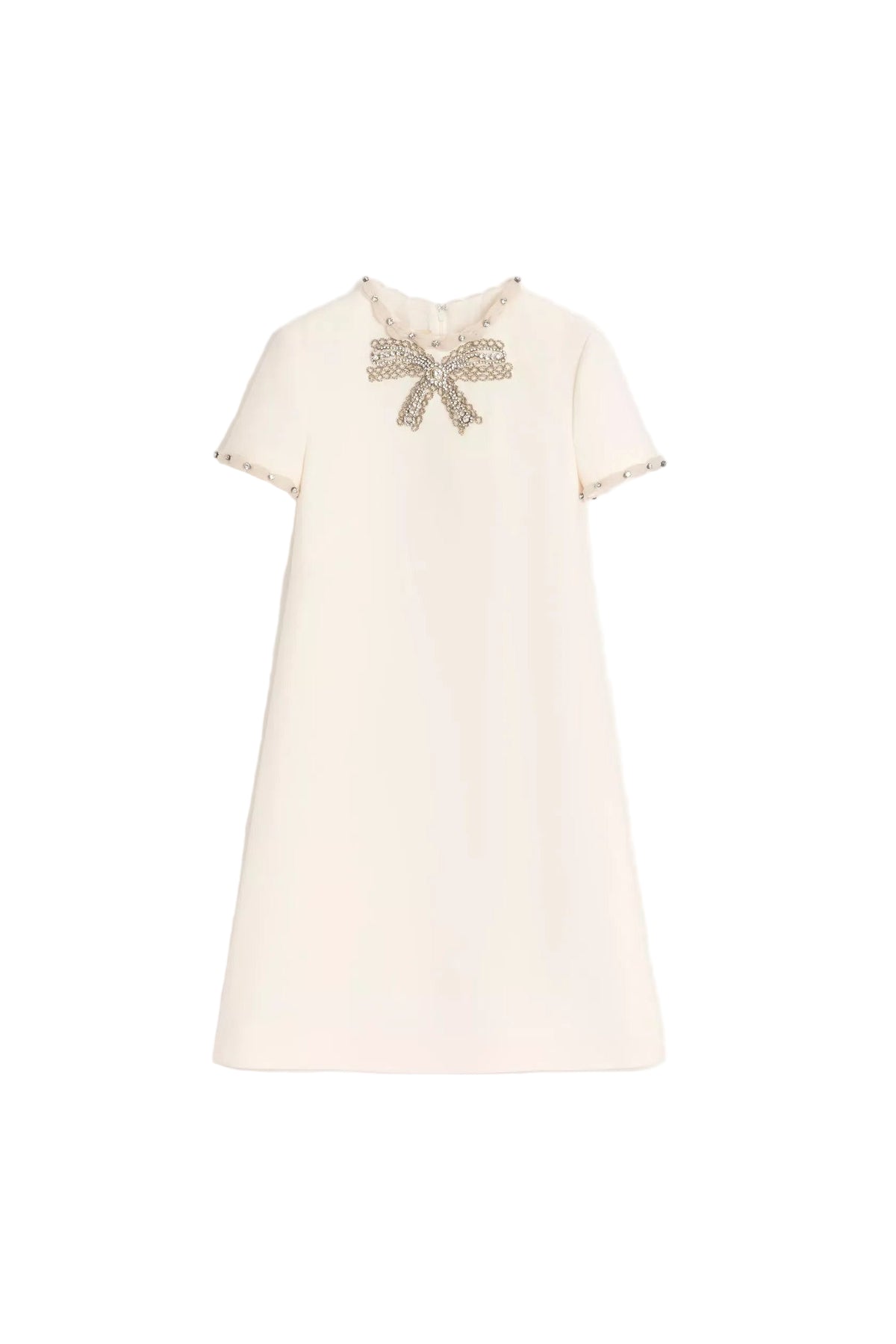 jocelyn rhinestone Embroidered Crepe mini Dress in ivory